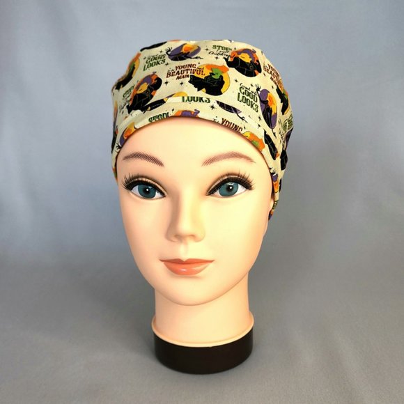 Reversible Hocus Pocus Halloween Unisex Skull Chemo Surgical Scrub Hat Cap - Picture 2 of 4